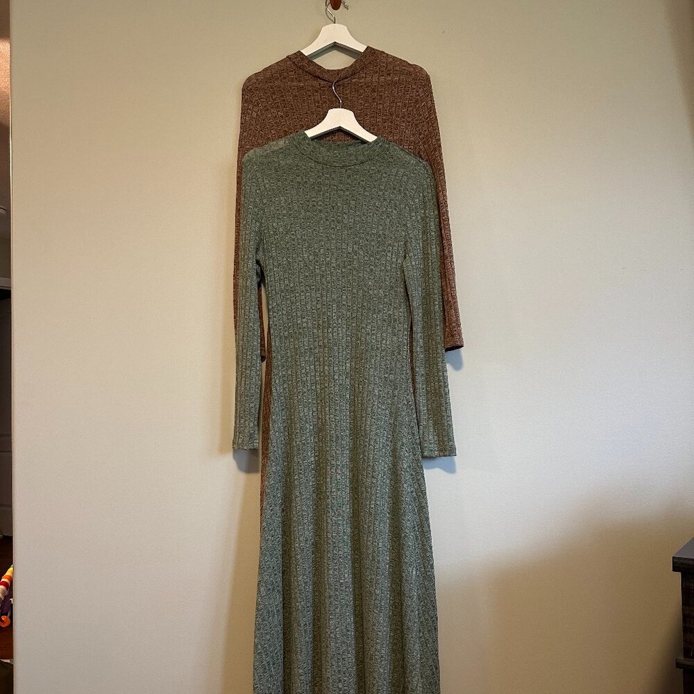 Long sleeve ribbed maxi dress set